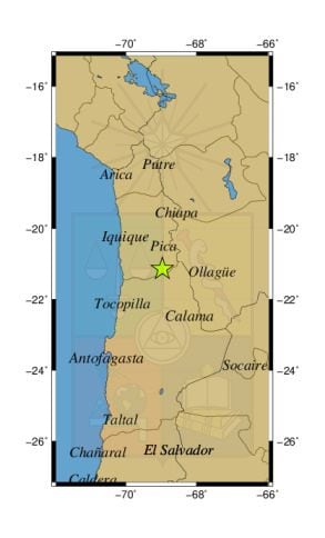 Referencia geográfica del sismo a 47 km al SO de Mina Collahuasi.