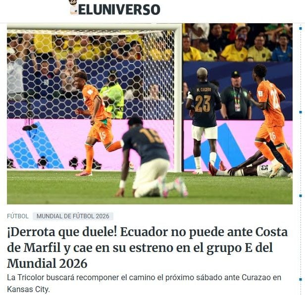 Así informó la prensa ecuatoriana la derrota de su selección en su debut ante Costa de Marfil.