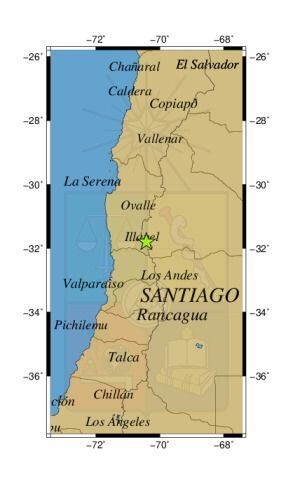 Referencia geográfica del sismo a 16 km al E de Mina Los Pelambres.
