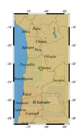 Referencia geográfica del sismo a 43 km al E de Calama.