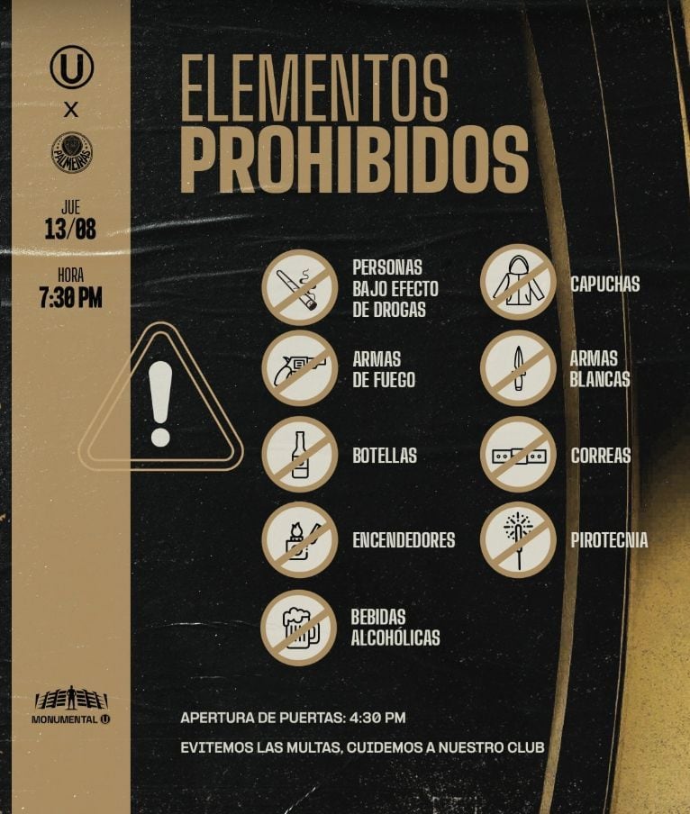 Atención, hincha crema: estos son los elementos que no podrás llevar al Monumental esta noche. Toma en cuenta y evita inconvenientes.