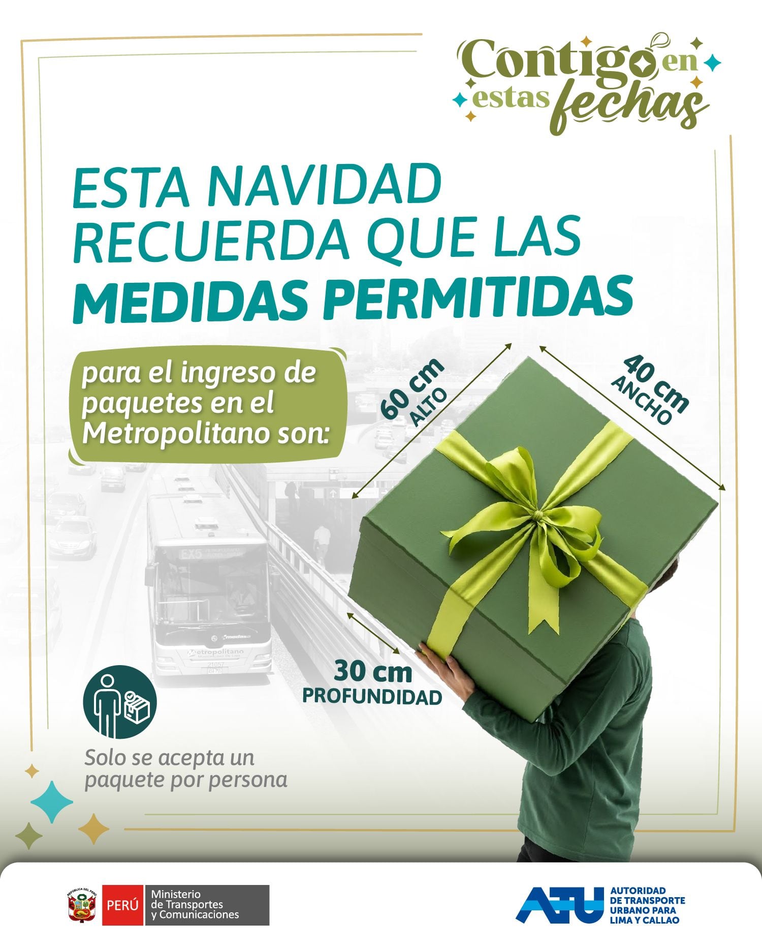 Toma en cuenta las medidas de tu paquete antes de subir a las unidades del Metropolitano.