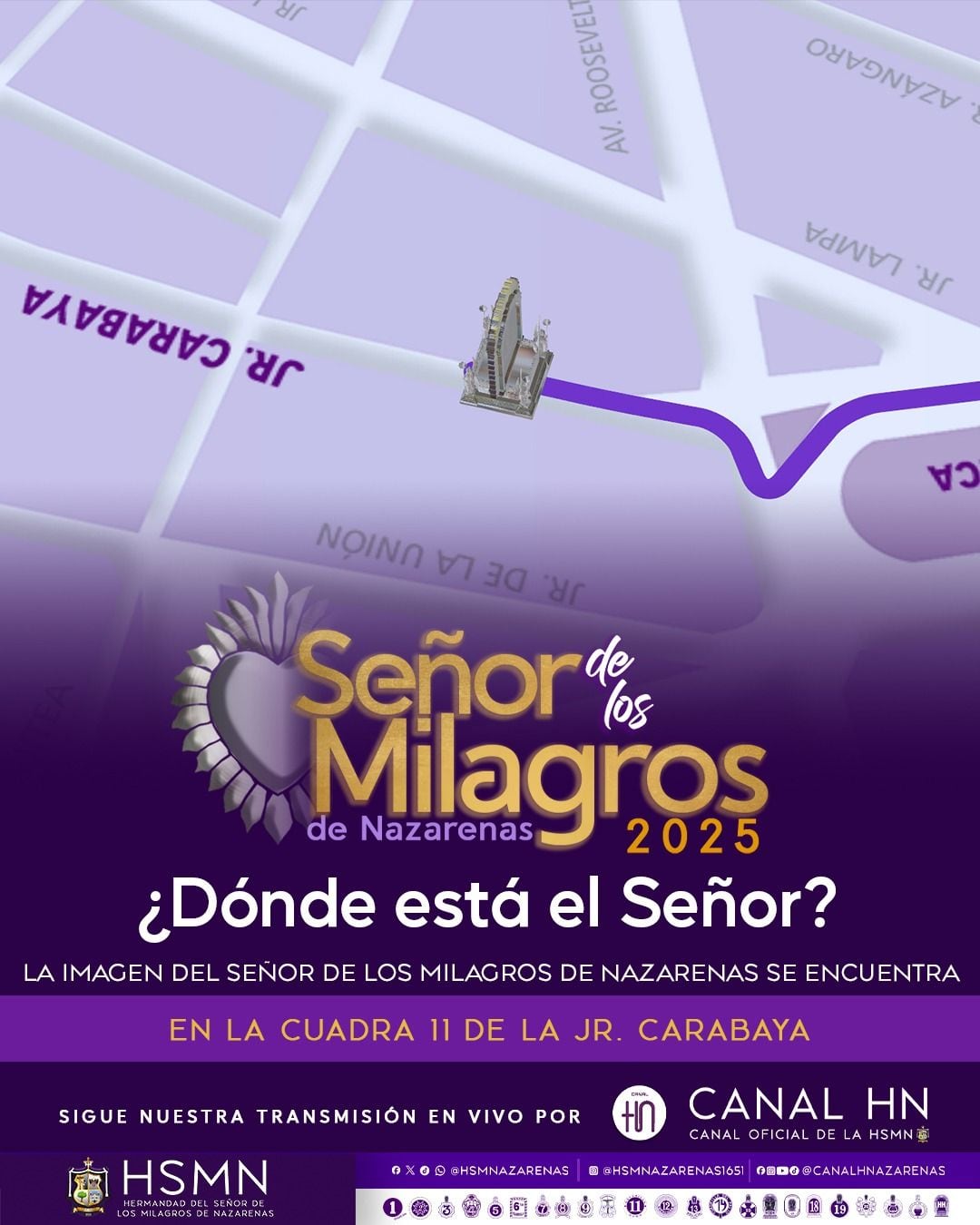 La imagen del Cristo de Morado se encuentra recorriendo la cuadra 11 del jirón Carabaya.