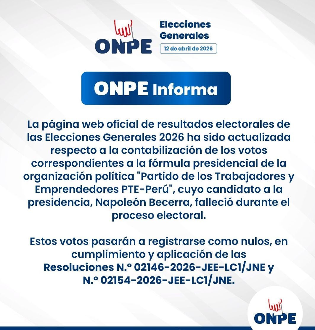 Importante información brindada por ONPE respecto a los votos obtenidos por el fallecido candidato presidencial Napoleón Becerra
