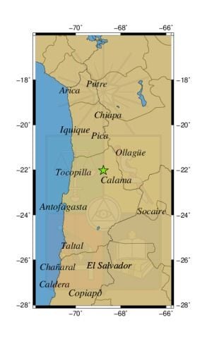 Referencia geográfica del sismo a 52 km al N de Calama.