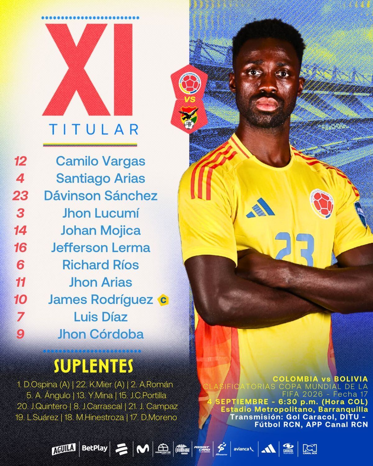 Tenemos lista la alineación de Colombia