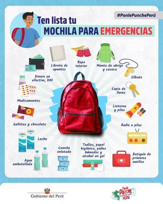 Recuerda tener lista tu mochila de emergencia.