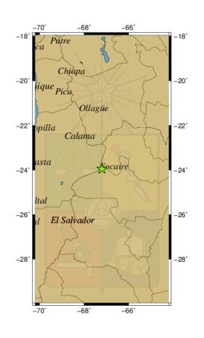 Referencia geográfica del sismo a 81 km al SE de Socaire.
