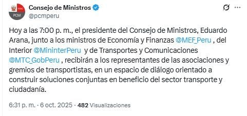 El premier, Eduardo Arana, recibirá a algunos representantes de gremio de transportes a fin de hallar soluciones en beneficio del sector transporte y ciudadanía.