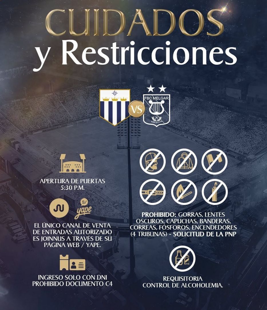 Atención, hincha aliancista; estas son las restricciones para el encuentro de esta noche ante Melgar