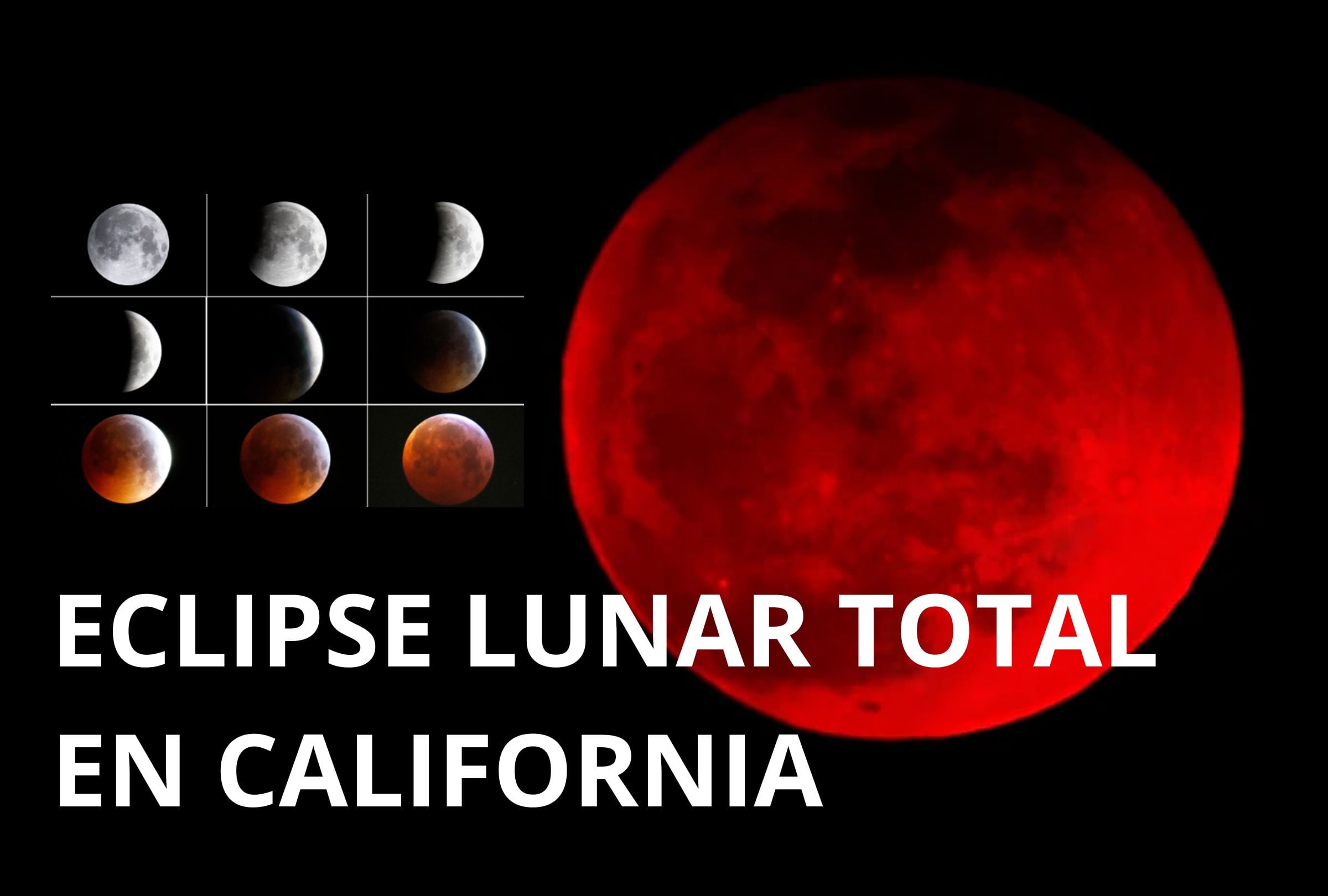 Sigue el eclipse lunar total del 14 de marzo EN VIVO y EN DIRECTO desde las principales ciudades del estado de California, Estados Unidos (Foto: Canva.com / Noé Yactayo)