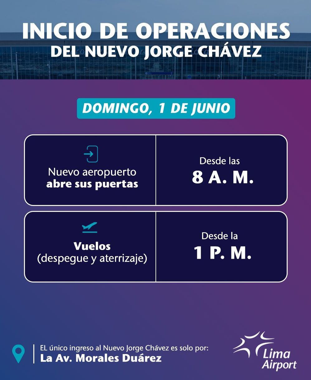 Importante anuncio del aeropuerto Jorge Chávez en sus redes sociales sobre el inicio de operaciones del nuevo aeropuerto