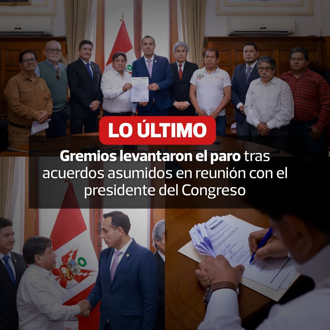 El presidente del Congreso, José Jerí Oré, se reunió hoy con representantes de seis gremios de transportistas que acataron un paro nacional en rechazo a la ola de extorsiones y sicariato que golpea al sector. Durante la cita, en la que participaron líderes como Martín Valeriano (Anitra) y Héctor Vargas (CTU), se acordó elaborar en un plazo de diez días un proyecto de ley que contemple, entre otros puntos, la creación de un grupo élite especializado en enfrentar de manera directa las amenazas que ponen en riesgo la labor de los conductores.