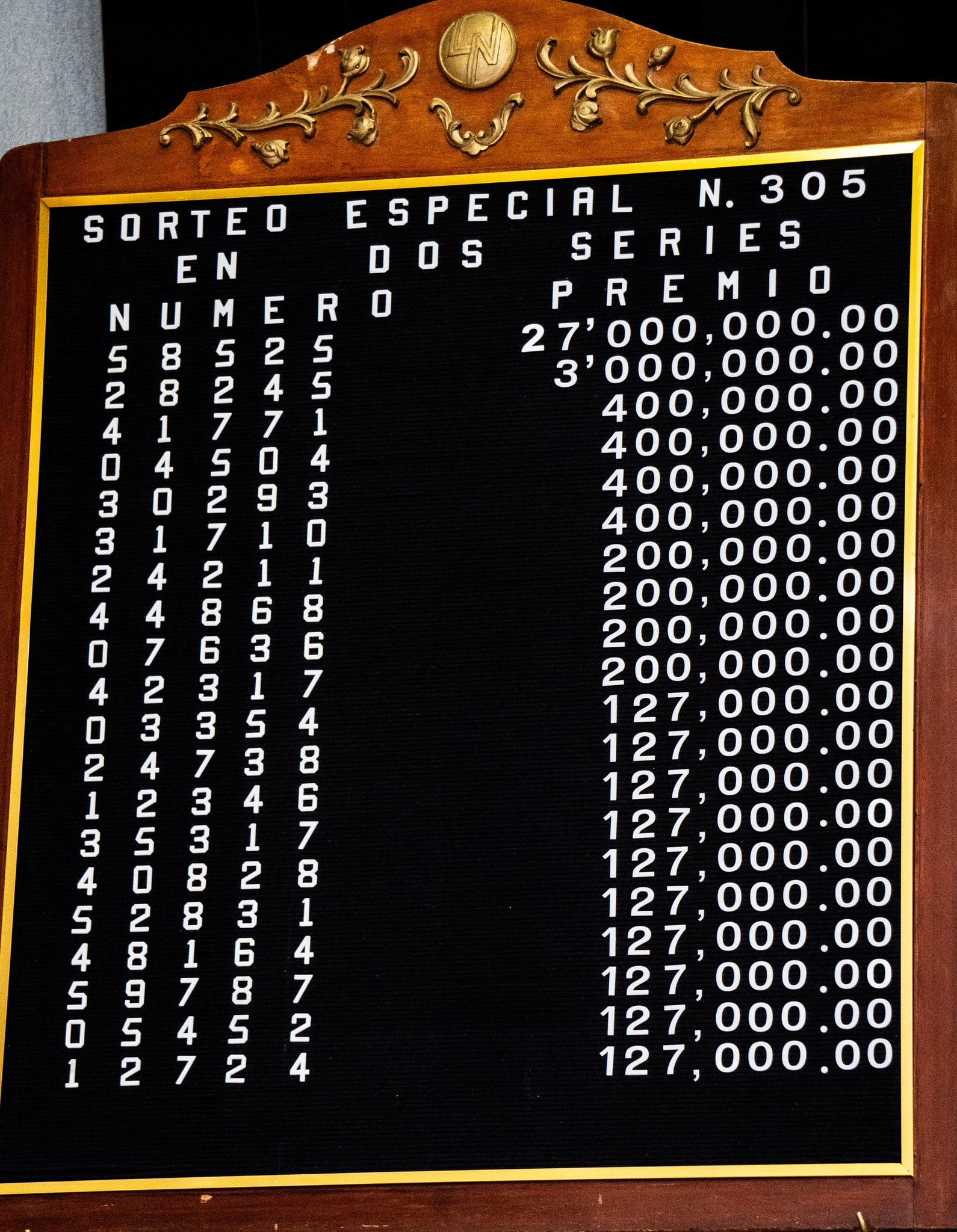 Conoce los premios del último Sorteo Especial 305 de La Lotería Nacional.