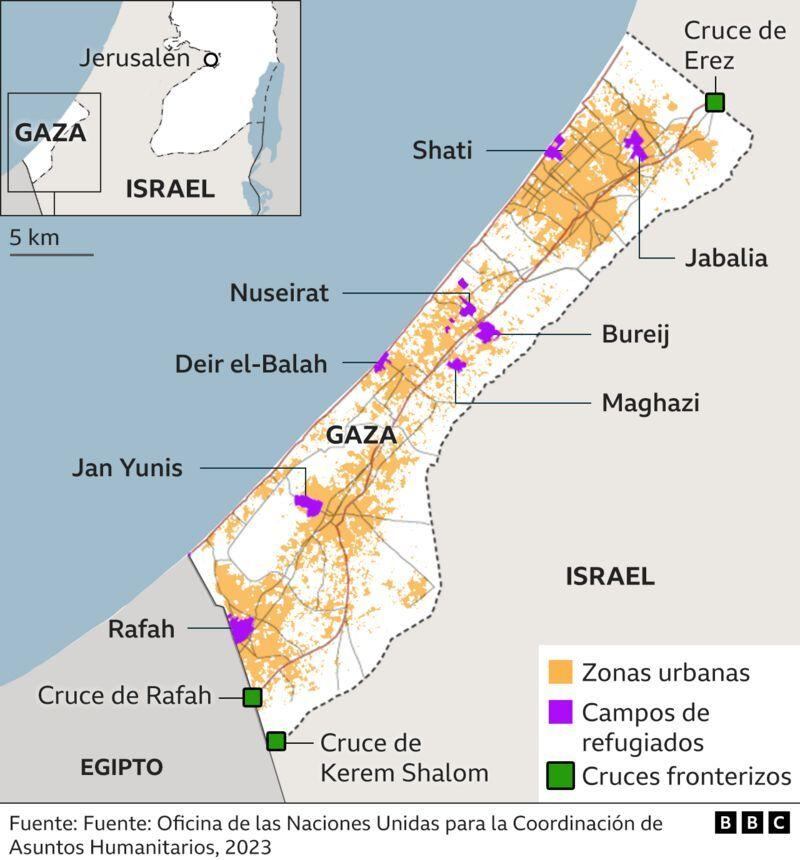 Mapa de la Franja de Gaza