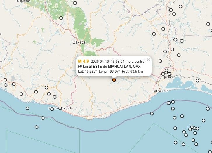 Referencia geográfica del sismo a 54 km al NORTE de CRUCECITA.