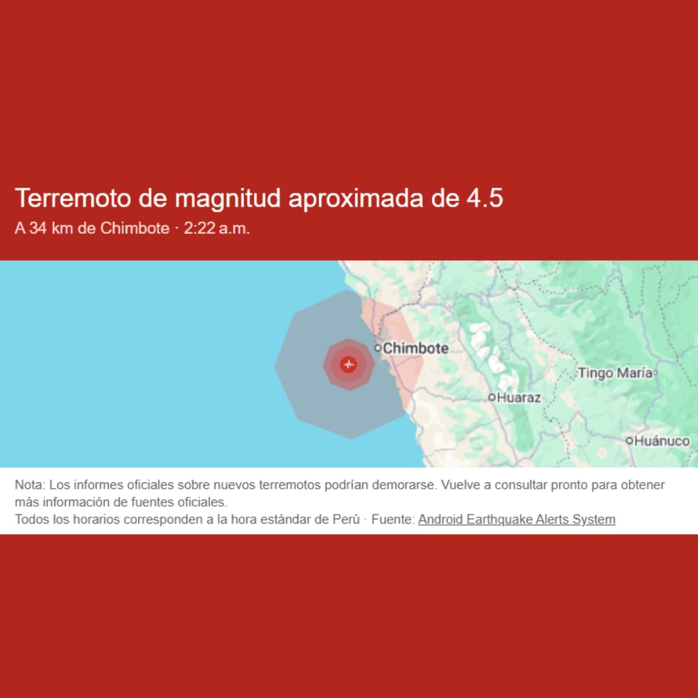 Se ha reportado un movimiento sísmico perceptible por los ciudadanos de Chimbote, Áncash . Hasta el momento se espera la confirmación de los datos por el Instituto Geofísico del Perú.