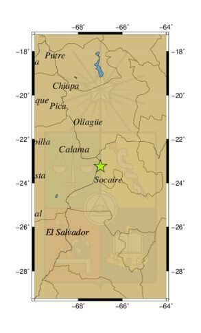 Referencia geográfica del sismo a 99 km al E de Socaire.