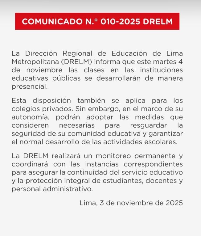 Clases en colegios públicos y privados serán presenciales