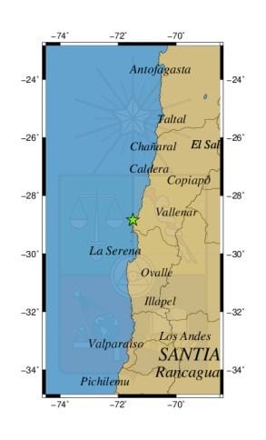 Referencia geográfica del sismo a 46 km al N de Punta de Choros.