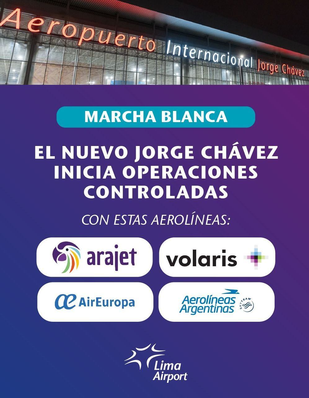 Las aerolíneas que, desde este 16 de mayo, se suman a la marcha blanca en el nuevo aeropuerto Jorge Chávez