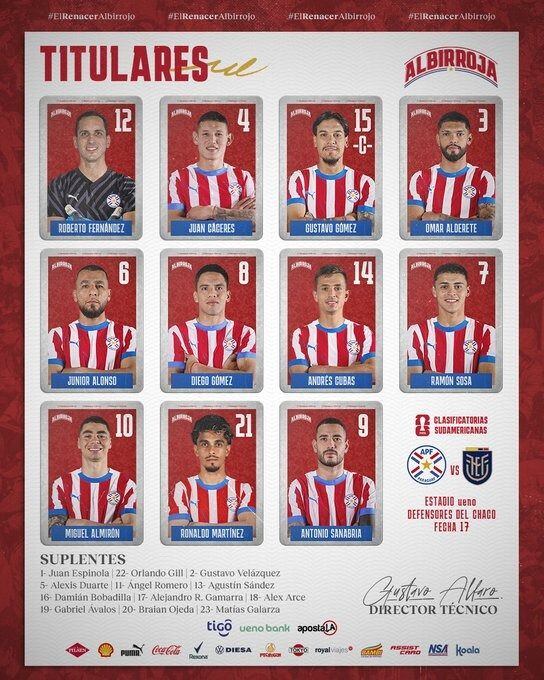 Este es el once titular de Paraguay.