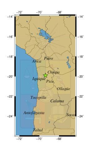 Referencia geográfica del sismo a 58 km al NE de Pozo Almonte.