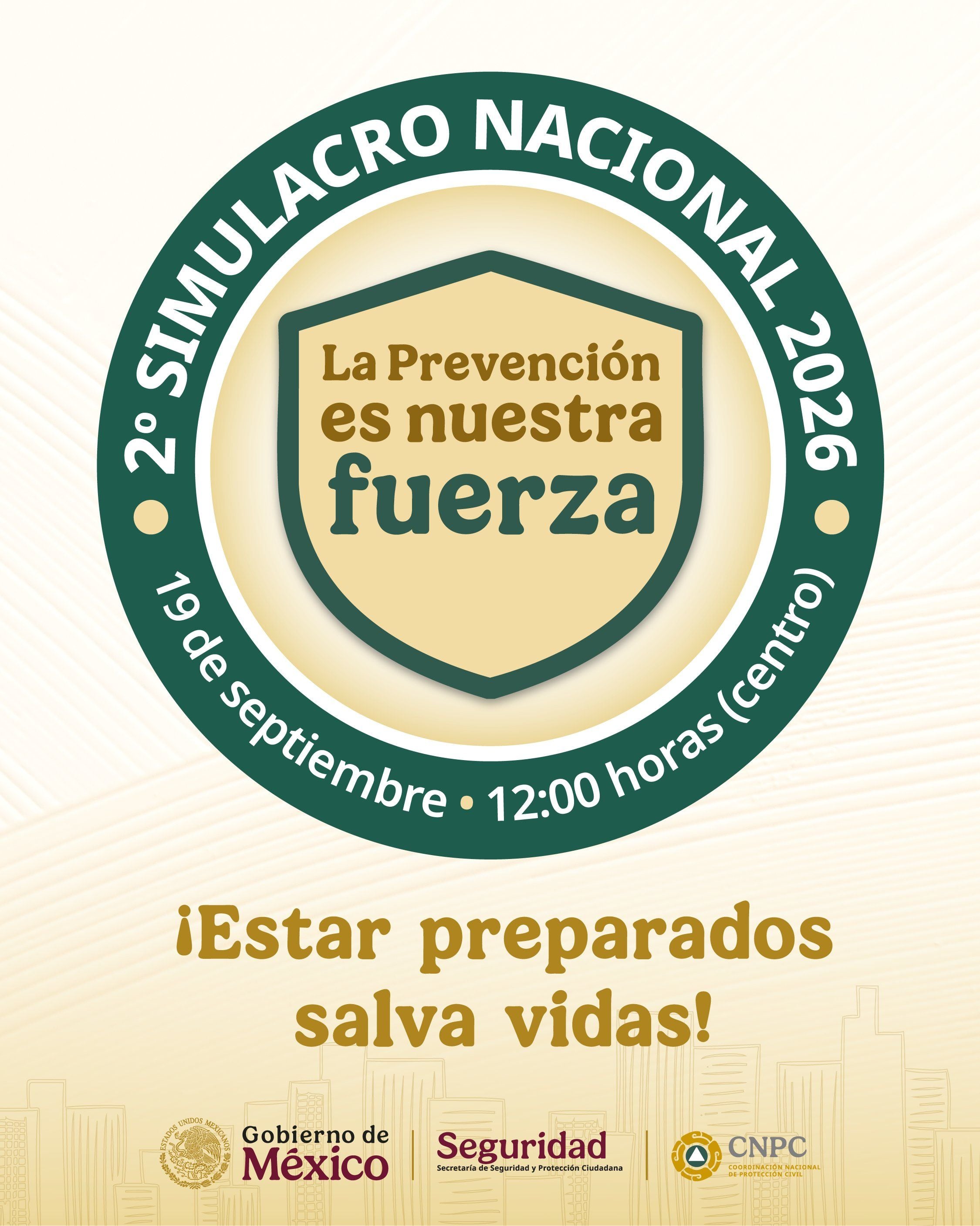 El 19 de septiembre se llevará a cabo el 2do Simulacro Nacional 2026, a las 12:00 pm.