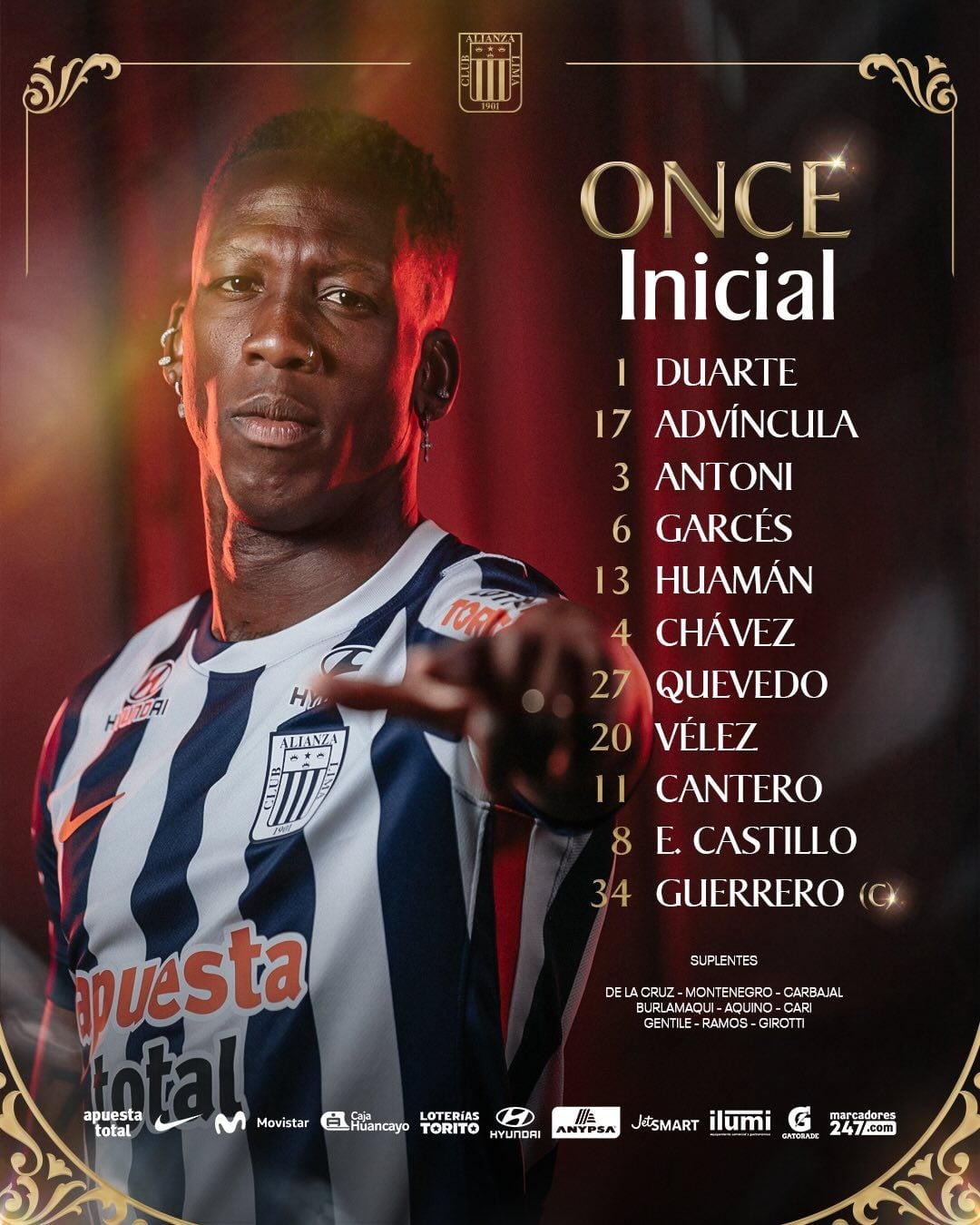 Conoce la alineación de Alianza Lima para el partido de hoy.