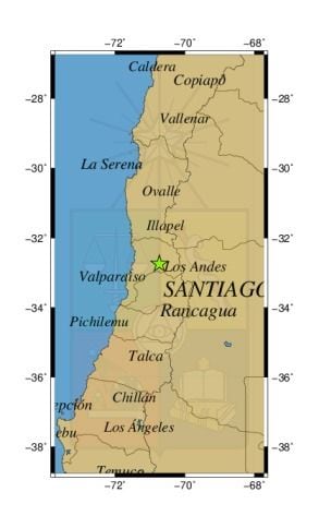Referencia geográfica del sismo a 16 km al NO de Los Andes.