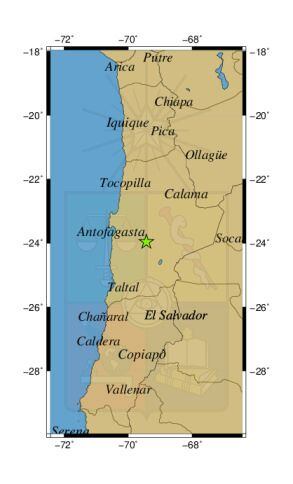 Referencia geográfica del sismo a 51 km al NO de Mina La Escondida.