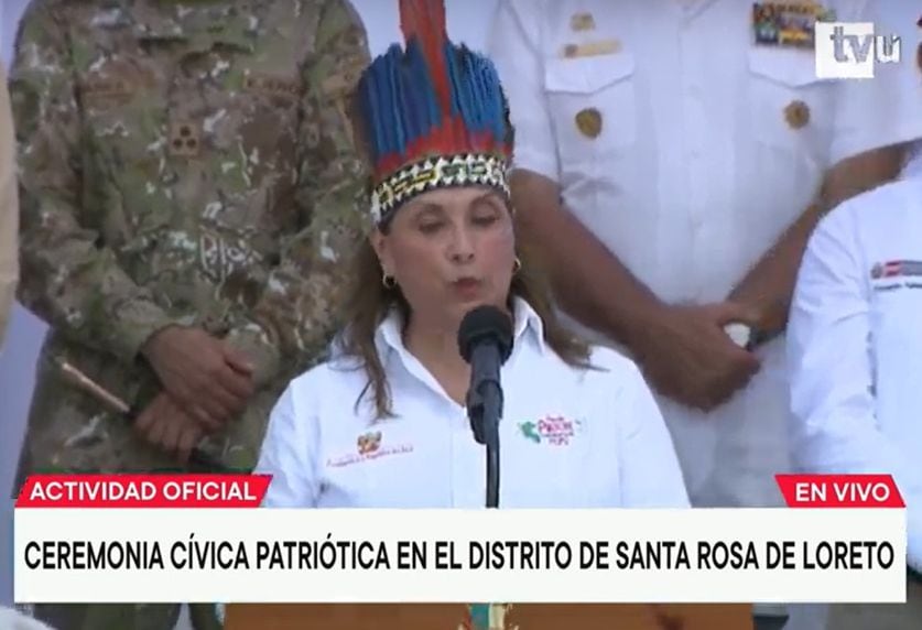 ¡Qué viva Santa Rosa! , exclama la presidenta Dina Boluarte, quien ya hace uso de la palabra en la ceremonia | Captura de video / TV Perú
