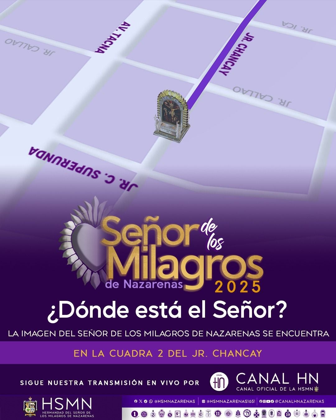 La imagen del Señor de los Milagros se encuentra en la cuadra 2 del jirón Chancay.