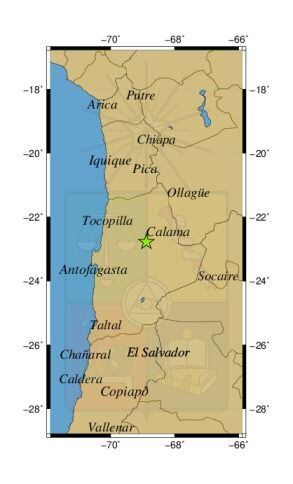 Referencia geográfica del sismo a 35 km al S de Calama.