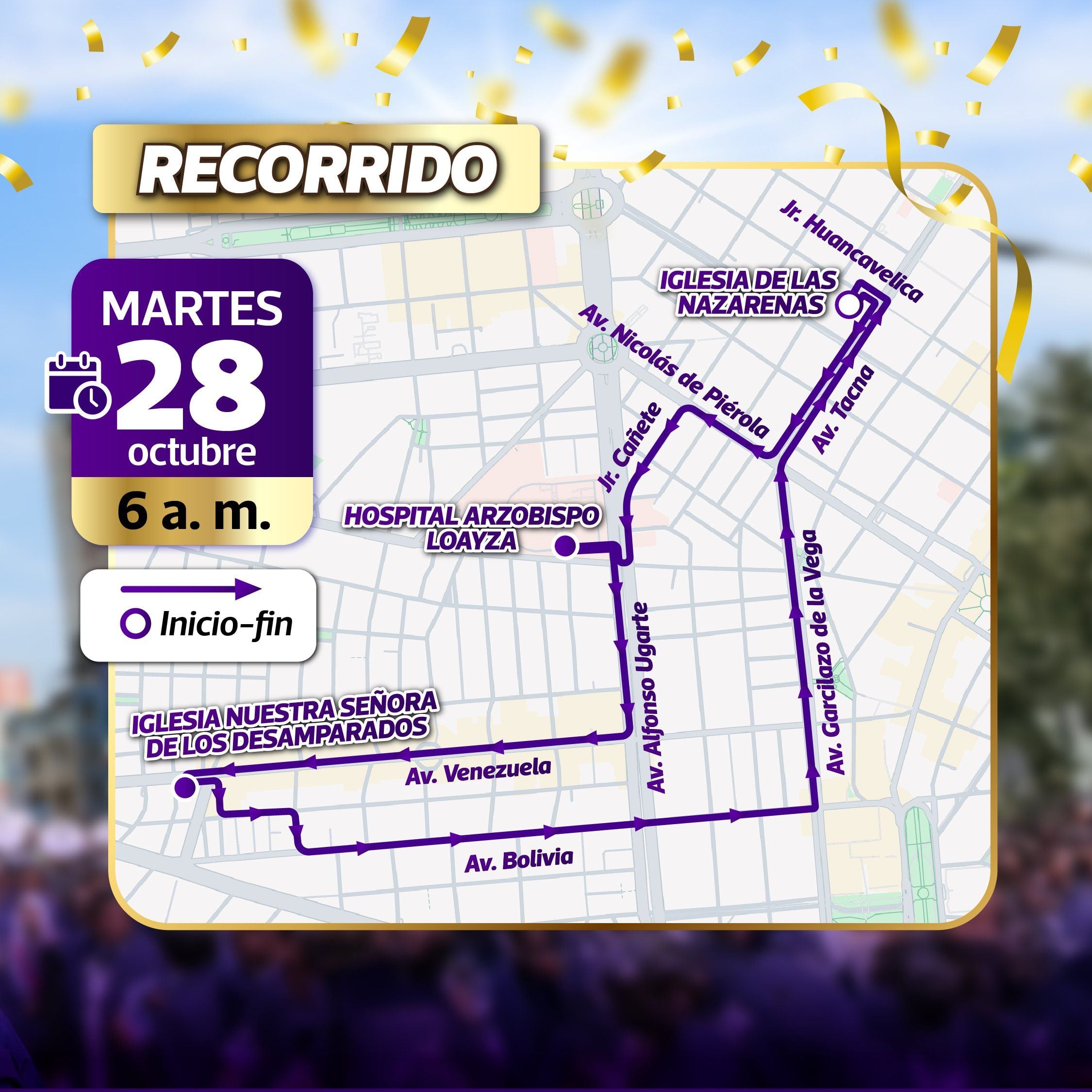 Conoce la ruta que seguirá el Señor de Los Milagros , en su quinto recorrido del 2025.