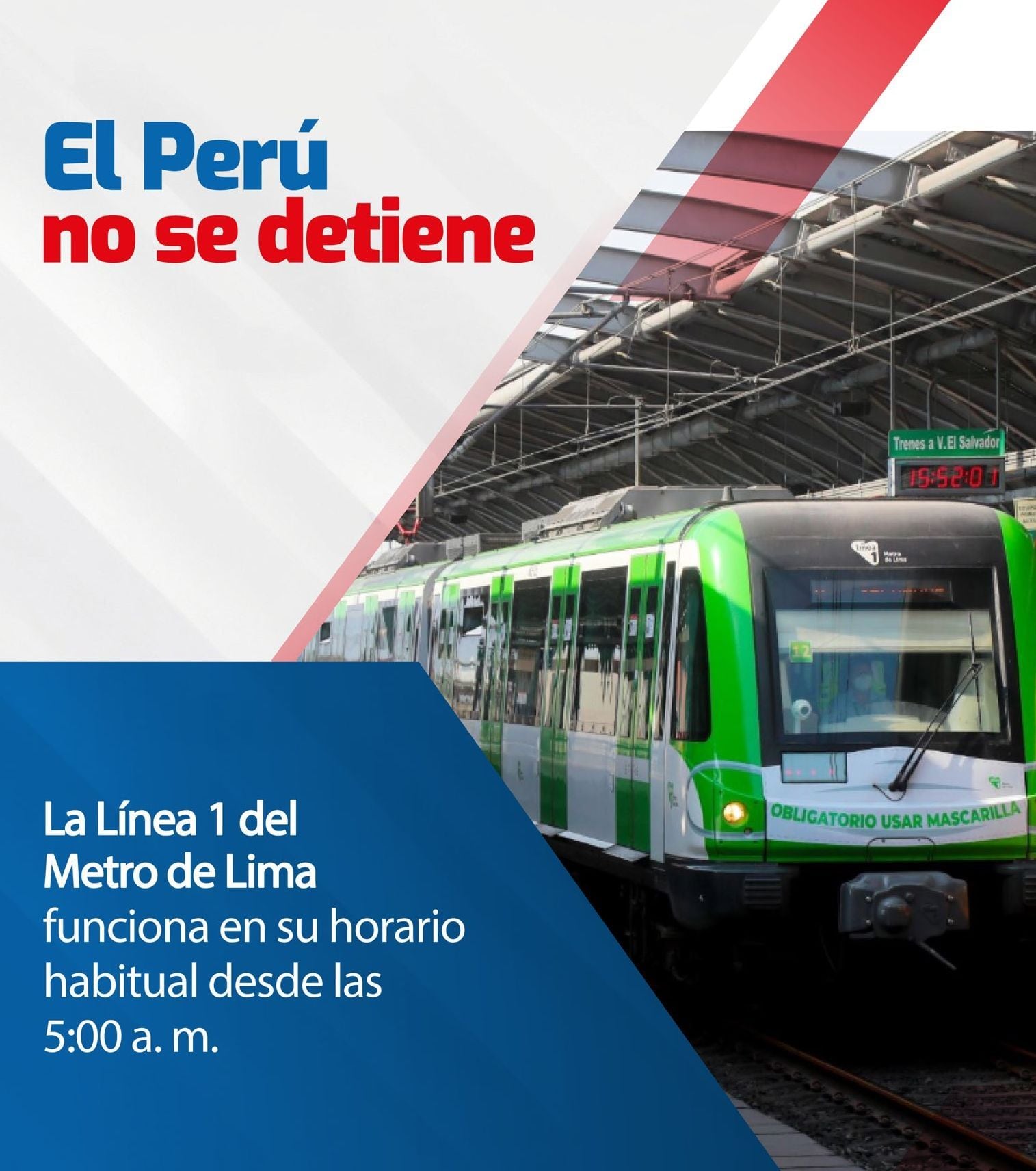 La Línea 1 del Metro de Lima funciona con total normalidad en sus horarios habituales.