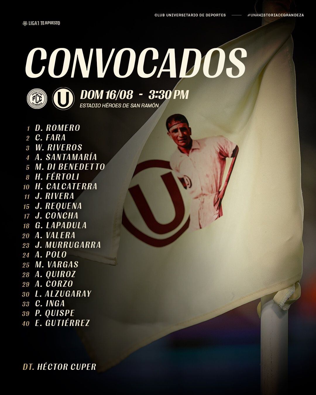 Convocados de Universitario de Deportes para este encuentro.