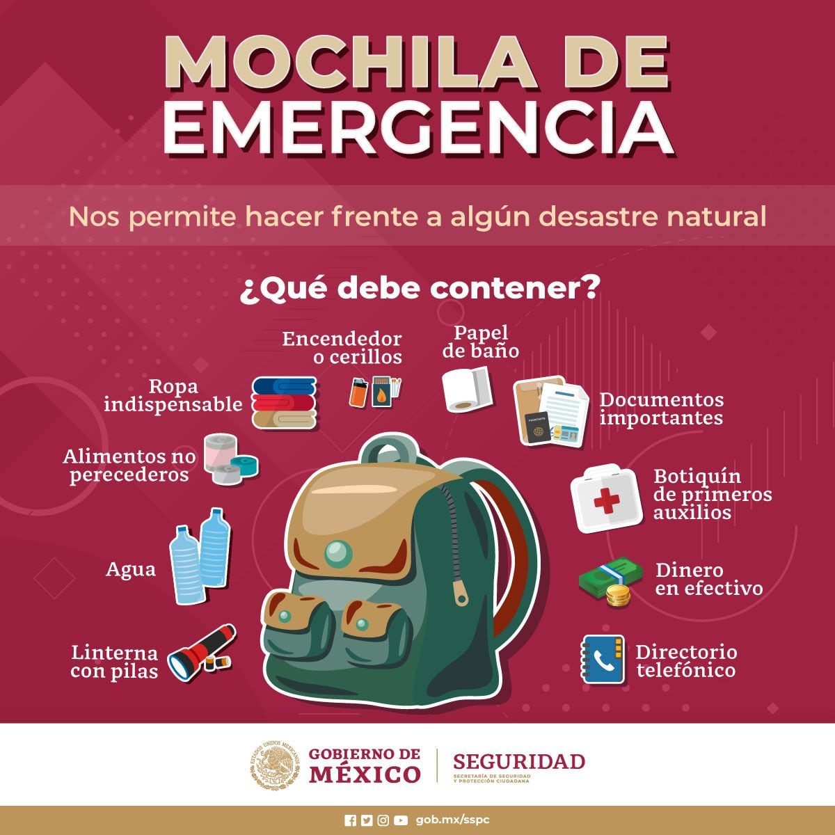 REVISA LO QUE UNA MOCHILA DEBE EMERGENCIAS PARA EL HOGAR DEBE CONTENER.