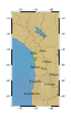 Referencia geográfica del sismo a 17 km al SE de Cuya.
