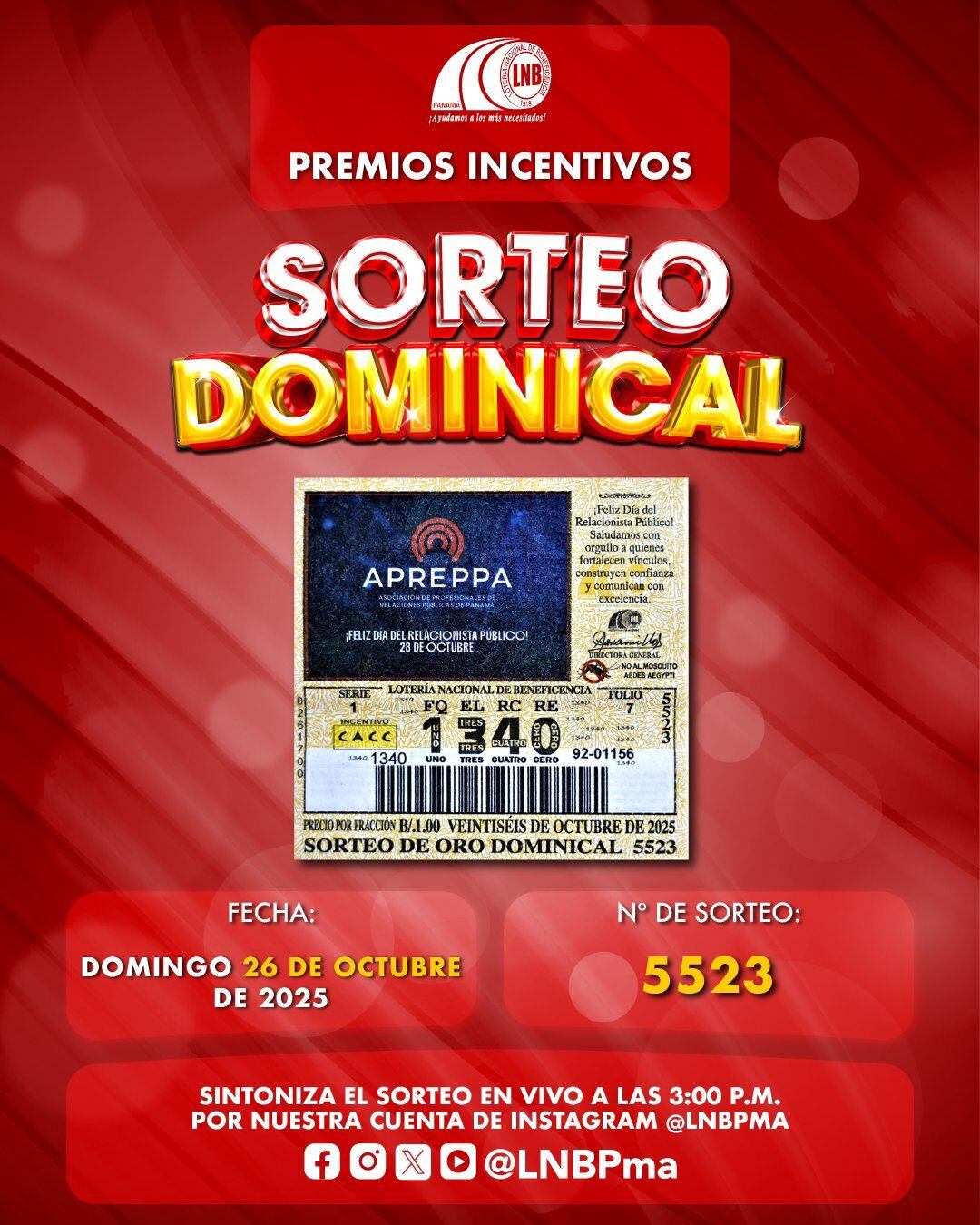 Este es el billete que jugará hoy, domingo 26 de octubre.