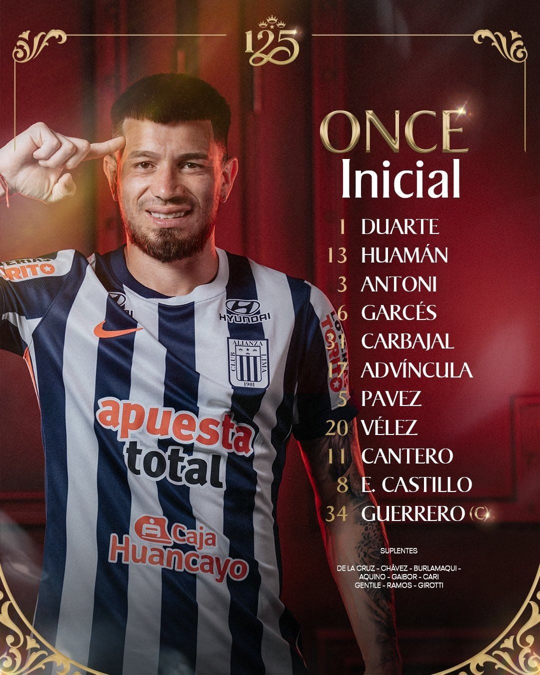 Once titular de Alianza Lima.