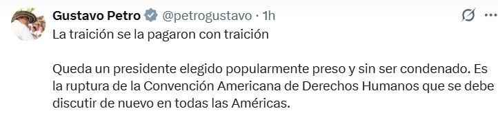 Gustavo Petro, presidente de Colombia, tras vacancia de Boluarte: La traición se la pagaron con traición