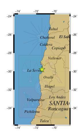 Referencia geográfical del sismo a 17 km al NO de La Serena.