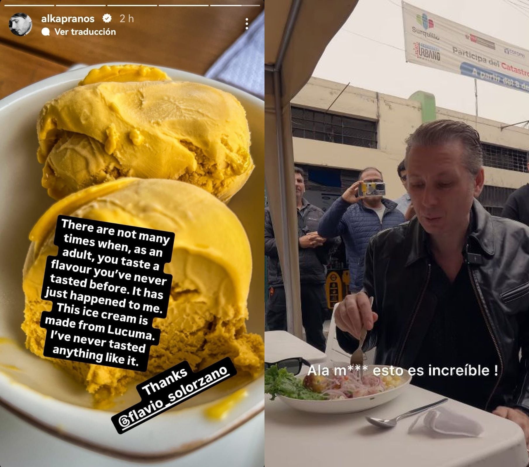 Alex Kapranos, de Franz Ferdinand, disfrutando de la gastronomía peruana. (Instagram: Alex Kapranos/Rodrigo Fernandini)