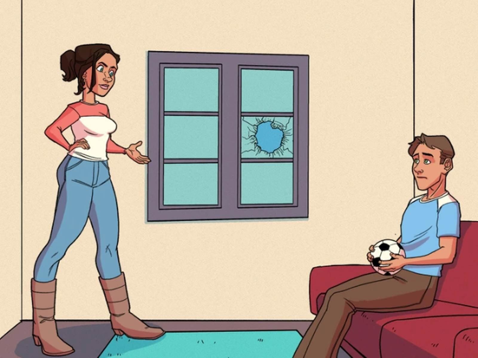 ACERTIJO VISUAL | En esta imagen se puede apreciar cómo una madre regaña a su hijo por haber roto la ventana de la casa. (Foto: genial.guru)