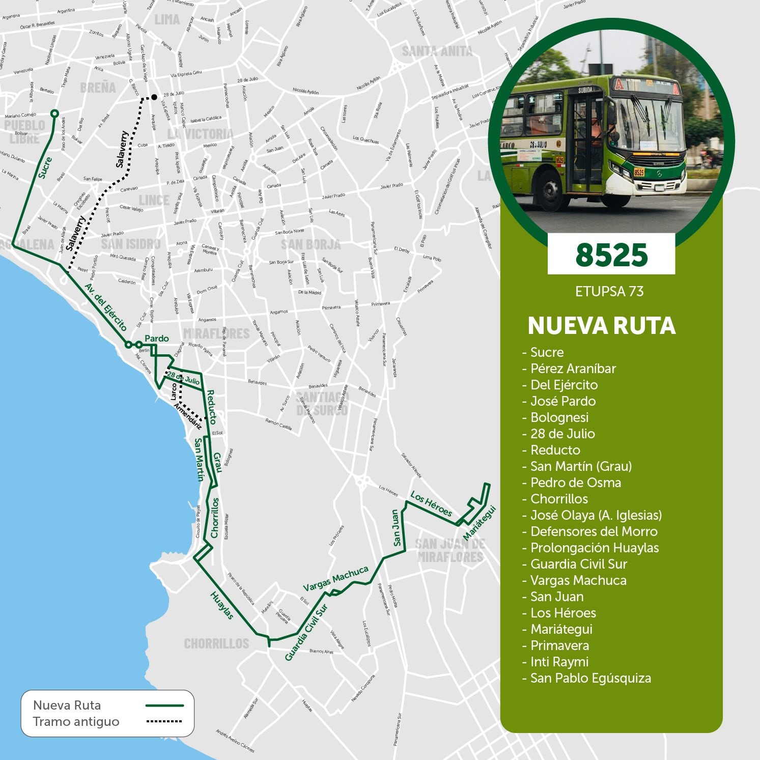 Nueva ruta de la Empresa de Transportes Unidos de Pasajeros - Etupsa 73. Foto: ATU.