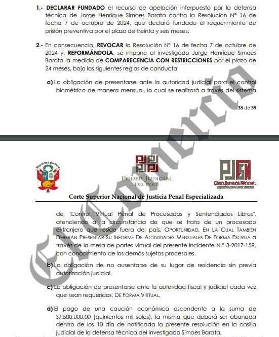 Comparecencia con restricciones contra Jorge Barata.