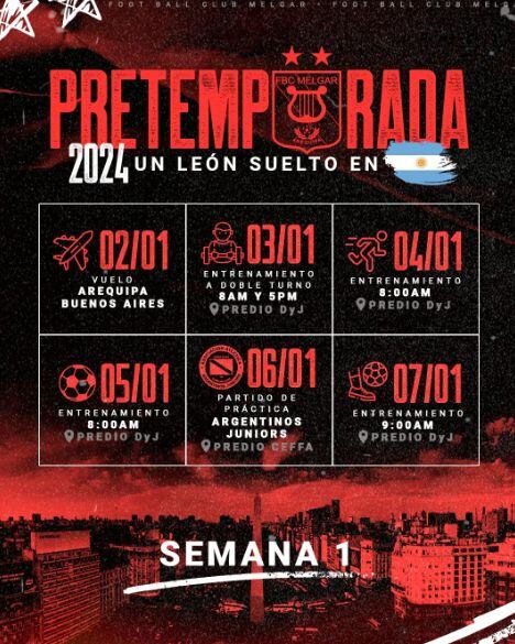 El itinerario de FBC Melgar para su pretemporada en Argentina