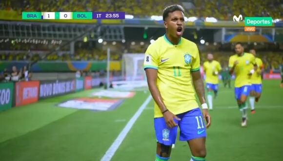 Brasil vs. Bolivia: Rodrygo anota el 1-0 del ‘Scratch’ ante el conjunto altiplánico | VIDEO. (Foto: captura Movistar)
