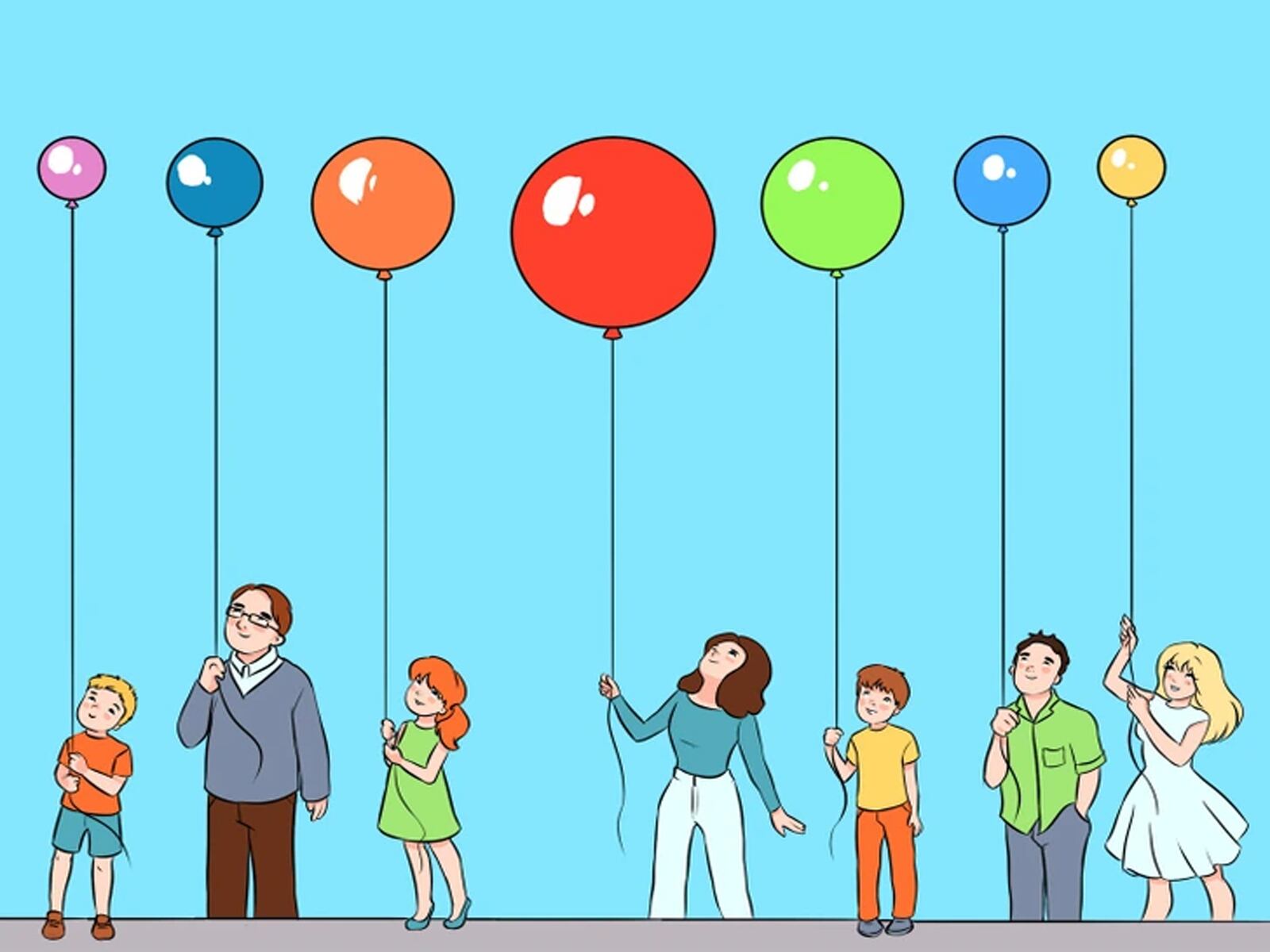 Observa atentamente la imagen y determina cuál de los globos está más cerca del techo.